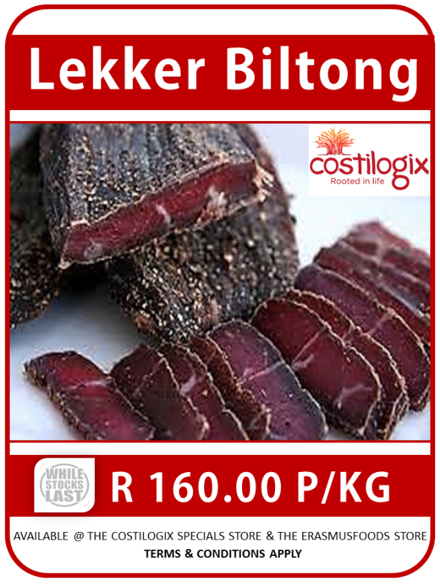 LEKKER BILTONG R 160.00 P KG